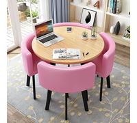 Ensemble table de salle à manger ronde moderne avec 4 chaises pour petit bureau, salle de conférence en cuir synthétique rose, 80 cm, meubles élégants pour cuisine, salon, salon