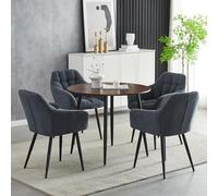 Ensemble table de salle à manger ronde moderne avec 4 fauteuils gris pour petits espaces Finition noyer Parfait pour la maison, la cuisine, le bureau, la salle de réunion ou le café