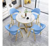 Ensemble table de salle à manger ronde moderne bleue avec 4 chaises - Meuble élégant pour cuisine et salle à manger - Parfait pour les petits espaces et les conférences