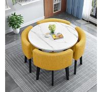 Ensemble table de salle à manger ronde moderne et 4 chaises pour 4 tables de bureau peu encombrantes (90 cm de chaises en tissu F)