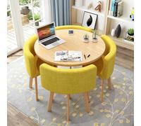 Ensemble table de salle à manger ronde moderne pour 4 personnes - Table basse peu encombrante avec dessus épais et 4 chaises rembourrées - Meuble de salle à manger élégant jaune (80 cm)