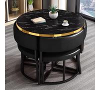 Ensemble table de salle à manger ronde noire de 90 cm avec 4 chaises Meubles de salle à manger modernes pour cuisine et bureau pour petits espaces, salles de conférence et salles de séjour