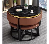 Ensemble table de salle à manger ronde noire de 90 cm avec 4 chaises, petit meuble moderne de cuisine et de bureau, idéal pour les salles de conférence et les espaces de vie (marron)