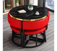 Ensemble table de salle à manger ronde noire moderne de 89,9 cm avec 4 chaises, petit meuble de cuisine et de bureau, parfait pour salle à manger, salle de conférence, salon et salon (rouge)