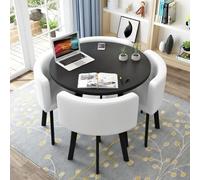 Ensemble table de salle à manger ronde peu encombrante pour table de 10,2 à 80 cm avec 4 chaises rembourrées en noir et blanc - Meuble de cuisine moderne pour petits espaces