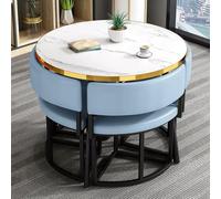 Ensemble table de salle à manger ronde pour 4 personnes avec siège et dossier en polyuréthane doux pour réception de bureau, bar de petit-déjeuner, café, balcon - Bleu