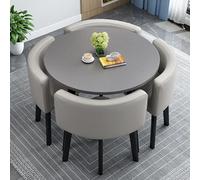 Ensemble table de salle à manger ronde pour 4 personnes - Table de cuisine et de conférence avec chaises, idéal pour les cafés, les bureaux et les salons de beauté (gris, 90 cm)