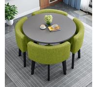 Ensemble table de salle à manger ronde pour 4 tables et chaises simples en tissu vert pour réception, café, balcon et salon, design moderne, gain de place et élégance
