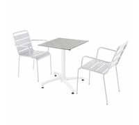 Ensemble table de terrasse stratifié béton et 2 fauteuils blanc - Oviala Opéra