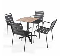 Ensemble table de terrasse stratifié chene foncé et 4 fauteuils gris - Oviala Opéra