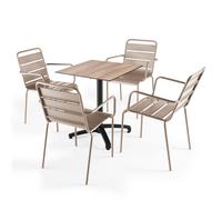 Ensemble table de terrasse stratifié chene foncé et 4 fauteuils taupe - Oviala Opéra