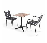 Ensemble table de terrasse stratifié en chene et 2 fauteuils gris - Oviala Opéra