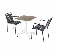 Ensemble table de terrasse stratifié marbre Beige et 2 fauteuils gris - Oviala Opéra