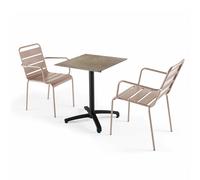 Ensemble table de terrasse stratifié marbre et 2 fauteuils taupe - Oviala Opéra