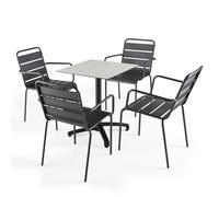 Ensemble table de terrasse stratifié terrazzo et 4 fauteuils gris - Oviala Opéra