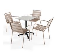 Ensemble table de terrasse stratifié terrazzo et 4 fauteuils taupe - Oviala Opéra