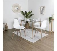 VERANA - Ensemble Table en Verre + 4 Chaises PP Blanc