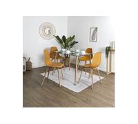 Altobuy Ensemble table et chaises VERANA – table en verre + 4 chaises PP Jaune