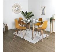 Altobuy Ensemble table et chaises VERANA – table en verre + 4 chaises PP Jaune