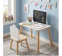 Ensemble Table Enfant et Chaise-COSTWAY-Tableau Noir, Chaise Nuage,Table d'Activité pour Dessiner Jouer,Bureau Bébé en Bois, 3 Ans