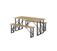 Ensemble Table Et 2 Bancs En Bois 6 Personnes - Table 160 Cm Avec Espace Parasol - Acier Épicéa