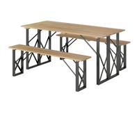 Outsunny Ensemble Table et bancs en Bois, Table de Pique-Nique en Bois avec Banc pour 6 à 8 Personnes, 160 cm, avec Trou pour Parasol de 5 cm, Cadre en Acier, Marron