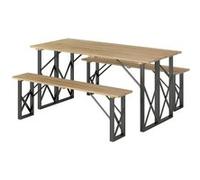 Outsunny Ensemble Table et bancs en Bois, Table de Pique-Nique en Bois avec Banc pour 6 à 8 Personnes, 160 cm, avec Trou pour Parasol de 5 cm, Cadre en Acier, Marron