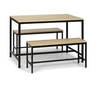 Ensemble Table et 2 bancs Lisboa pour Salle à Manger et Cuisine, Table 110cm x 70cm x 75cm, Structure métallique