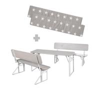 Ensemble Table et 2 Bancs Pliables avec Dossier pour Enfants - Roba - 2 Coussins Inclus - 4 Places - Bois Massif - Gris