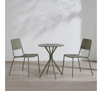 Ensemble table et 2 chaises en acier et résine tressée verte 58x82x52cm Vert