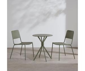 Ensemble table et 2 chaises en acier et résine tressée verte 58x82x52cm Vert