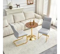 Ensemble Table et 2 Chaises en MDF et Métal, Salle à Manger, Gris et Doré