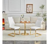 Ensemble Table et 2 Chaises en MDF, Salle à Manger, Blanc et Or, 3 Pièces