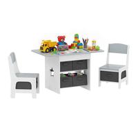 AIYAPLAY Table Enfant avec Chaise, Ensemble Table et 2 chaises Enfant pour Dessiner, Jouer, étudier avec 6 tiroirs Amovibles, pour Fille garçon 3-8 Ans, Gris Clair