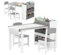 Ensemble table et 2 chaises enfant - AIYAPLAY - en bois - rouleau de papier, étagères et tiroirs - pour fille garçon 3-8 ans -