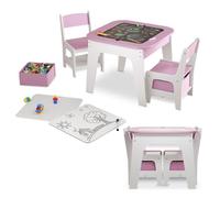 Juskys Ensemble de sièges pour Enfants Milou, Set 2 chaises & 1 Table en Bois, Table de Jeu avec Rangement, Coin Jeu pour Enfants, Rose