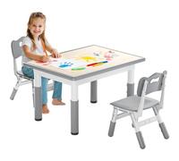 Ensemble Table et 2 chaises Enfant, Tables d'enfant réglable en hauteur en PEHD & ABS, Table de jeu multifonct pour enfants de 2 à 10 ans, Set de chaises ergonomiques pour chambre d'enfant, 80x60cm
