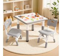 Ensemble table et 2 chaises pour enfants, table d'activités pour enfants avec 7 niveaux réglables en hauteur, bureau graffiti, table de peinture pour les tout-petits manger, bricoler, jouer (gris)