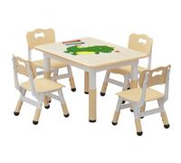 Ensemble Table Et 4 Chaises Enfants Montessori, Hauteur Réglable 7 Niveaux, Plateau Anti-Graffiti Facile à Nettoyer, Pieds Antidérapants, Certifié CE, pour 2-10 Ans, Idéal Crèche/Maison