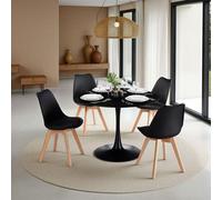 Ensemble Table et 4 Chaises Loire/Abby pour Salle à Manger, Diamètre 100 cm, Noir, Petite Table Ronde pour 4 Personnes, mobilier de Salle à Manger de Style scandinave