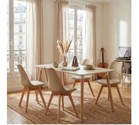 Ensemble Table et 4 Chaises SHANNON/ABBY Pour Salle à Manger, Longueur 120 cm, blanc crème, petite table à manger pour 4 personnes