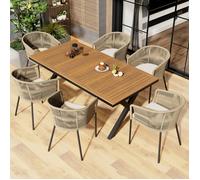 Ensemble table et 6 chaises corde bois d'acacia FloraGrace