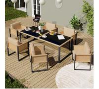Ensemble table et 6 chaises de jardin avec plateau en verre trempé pieds réglables FloraGrace