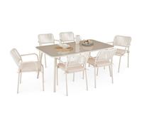 Ensemble table et 6 chaises de jardin VOLONTE beige pour 6 personnes, plateau en verre trempé et structure en aluminium