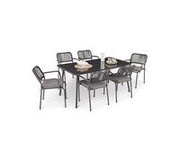 IDIMEX Ensemble Table et 6 chaises de Jardin VOLONTE Gris pour 6 Personnes, Plateau en Verre trempé et Structure en Aluminium résistant aux intempéries, idéal pour Balcon ou terrasse