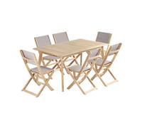 Ensemble table et 6 chaises MOLA 160/220cm bois d'acacia et textilène