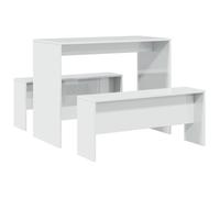 Ensemble table et banc, 3 pièces, blanc brillant, en bois dérivé du bois, moderne, compact, scandinave, peu encombrant, robuste, pour une salle à manger confortable