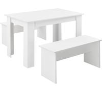 Ensemble table et bancs 3 pièces groupe de repas pour 4 table 110 x 70 cm avec 2 bancs groupe de table blanc [en.casa]