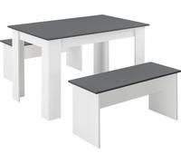 Ensemble table et bancs 3 pièces Groupe de repas pour 4 table 110 x 70 cm avec 2 bancs Groupe de table blanc/gris [en.casa]