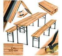 Ensemble table et bancs de brasserie - TECTAKE - Table de jardin pliante RALF, robuste, sapin, pliable, 220x50,5x77,5 cm - bois
